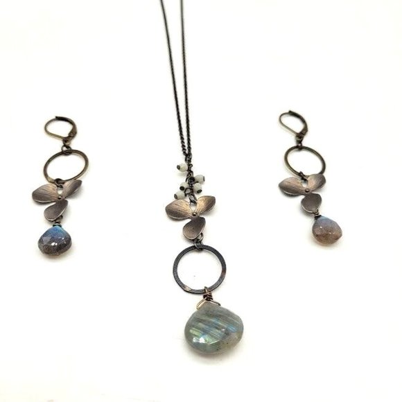 Natural Rainbow Labradorite Briolette Earrings Necklace SUPER FIRE OOAK Beauty - Picture 3 of 6